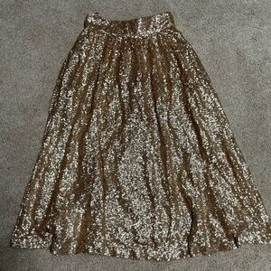 River Island Gold Sequin Midi Skirt